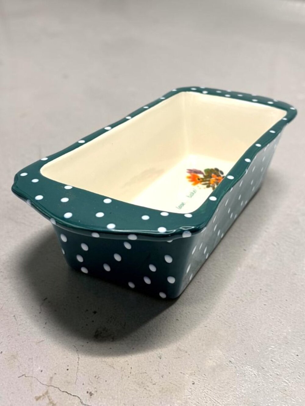 Pioneer Woman Teal Polka Dot Ceramic Loaf Pan Live Love Bake Floral 12"
